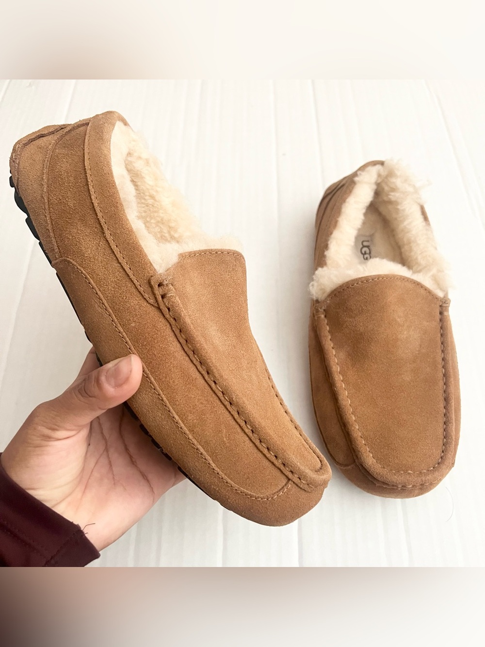 UGG | Ascot Chestnut Suede Slippers Shearling Lined  Slip-On Loafers